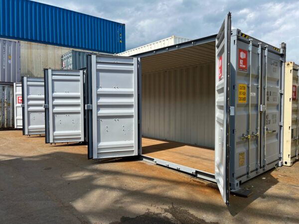 Contenedor marítimo 40'HC con 4 puertas laterales – Color gris ocre