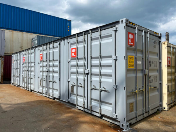 Contenedor marítimo 40'HC con 4 puertas laterales – Color gris ocre