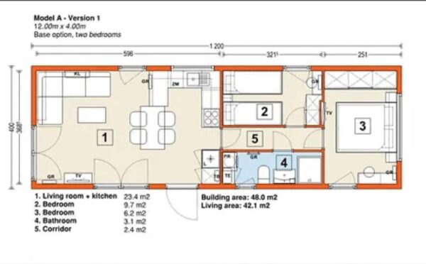 Casa Móvil Modelo A – Sobre Ruedas – 42 m² – 3 Dormitorios